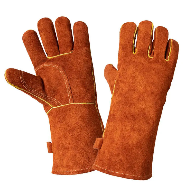 14 Inch Welding Gloves For Welder Work Gloves Thick Cow Split Leather Heat Resistant Oven BBQ Gloves For Grill Heat Insulation.