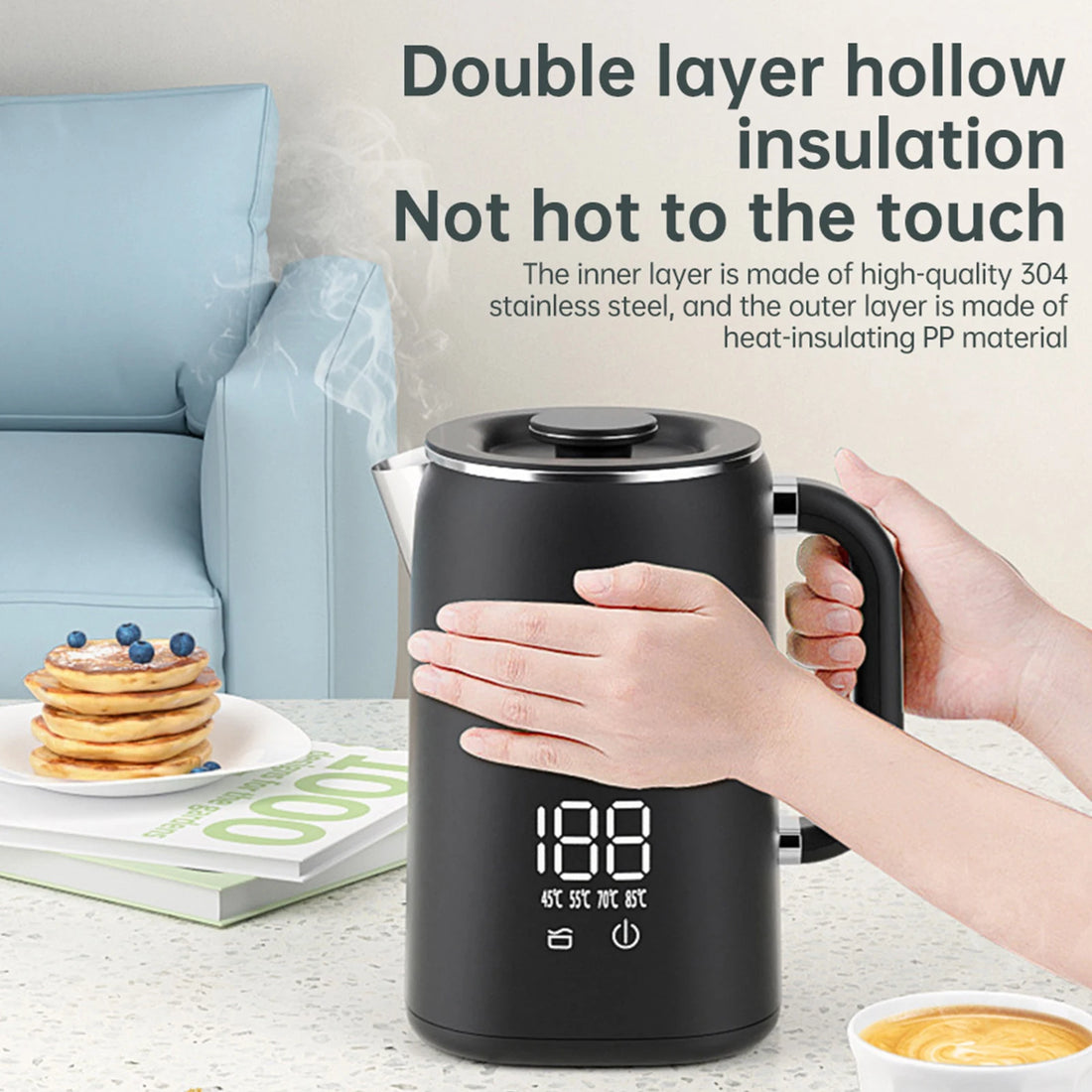 1.7L Electric Kettle Large Capacity Thermostatic Kettle Automatic Heat Preservation Teapot 304 Stainless Steel Liner Health Pot
