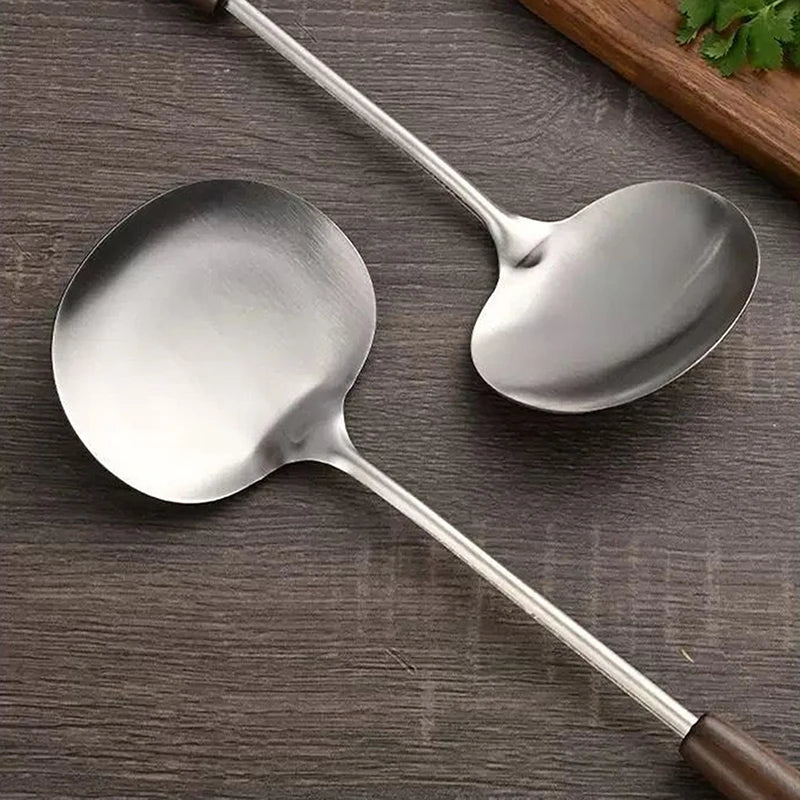 Stainless Steel Wok Spatula Chef-specific Cooking Spoon Wooden Long Handle Mushroom Shovel Kitchen Cooking Utensils