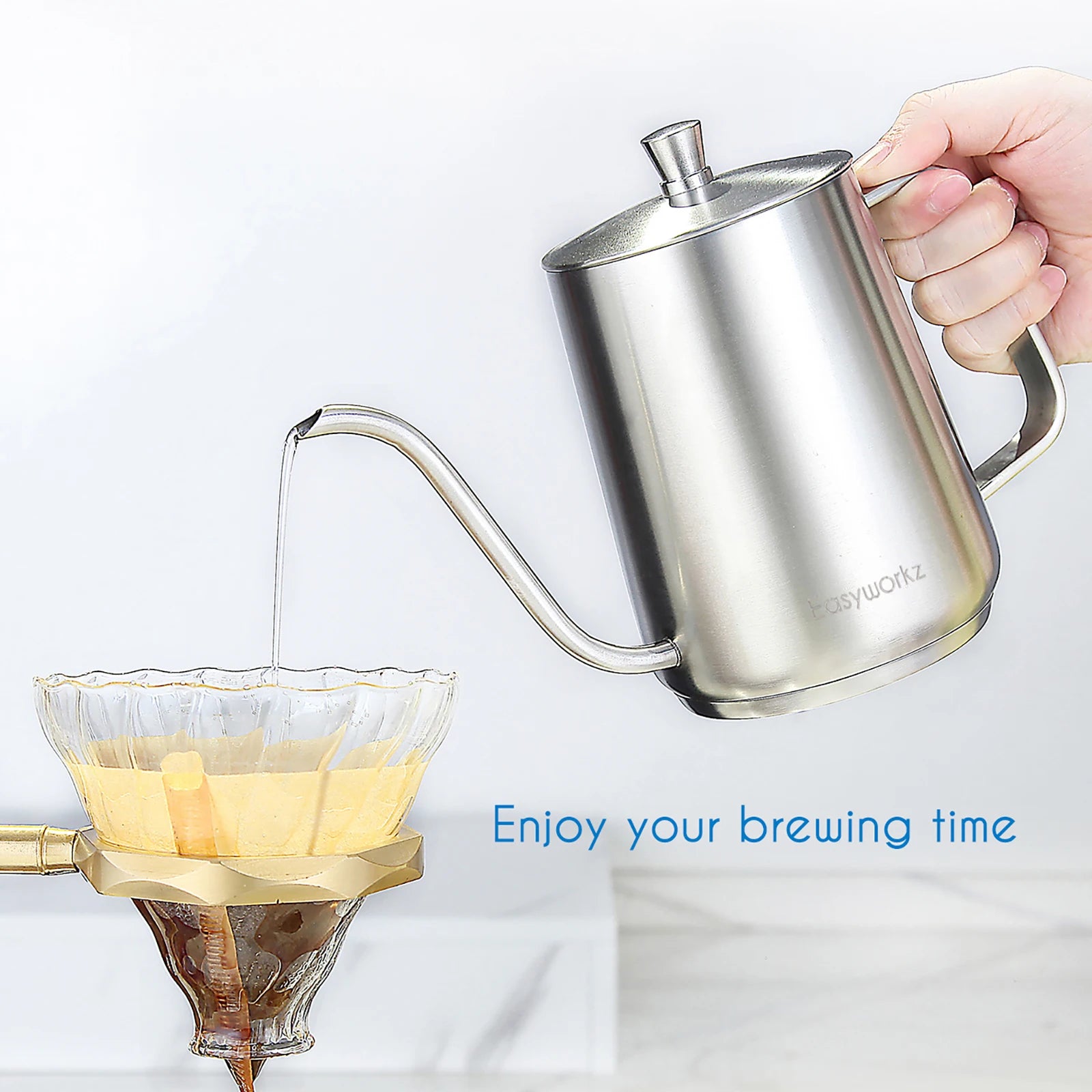 Easyworkz Gooseneck Pour Over Coffee Kettle 30 FL OZ / 900 ML Stainless Steel Hand Drip Coffee Pot with Long Narrow Spout