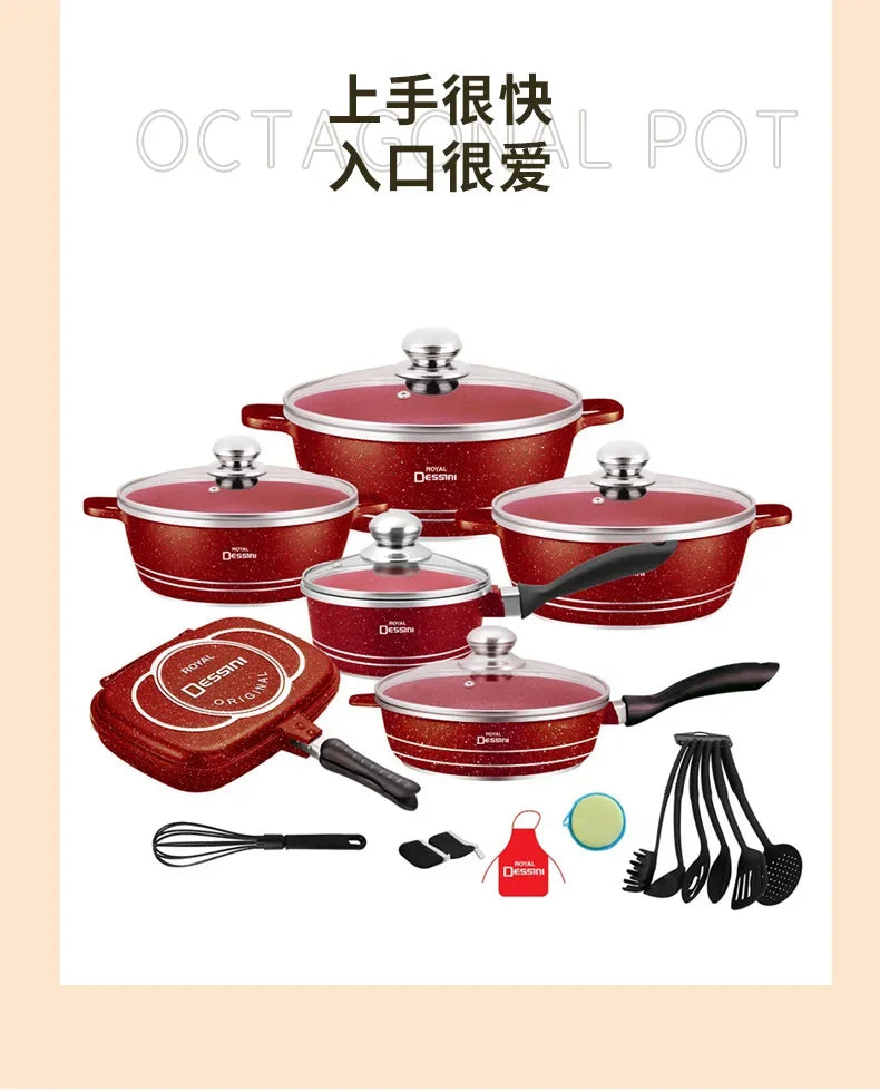 aluminum pot for home kitchen non-stick pot die-cast soup pot 23-piece cooking suit