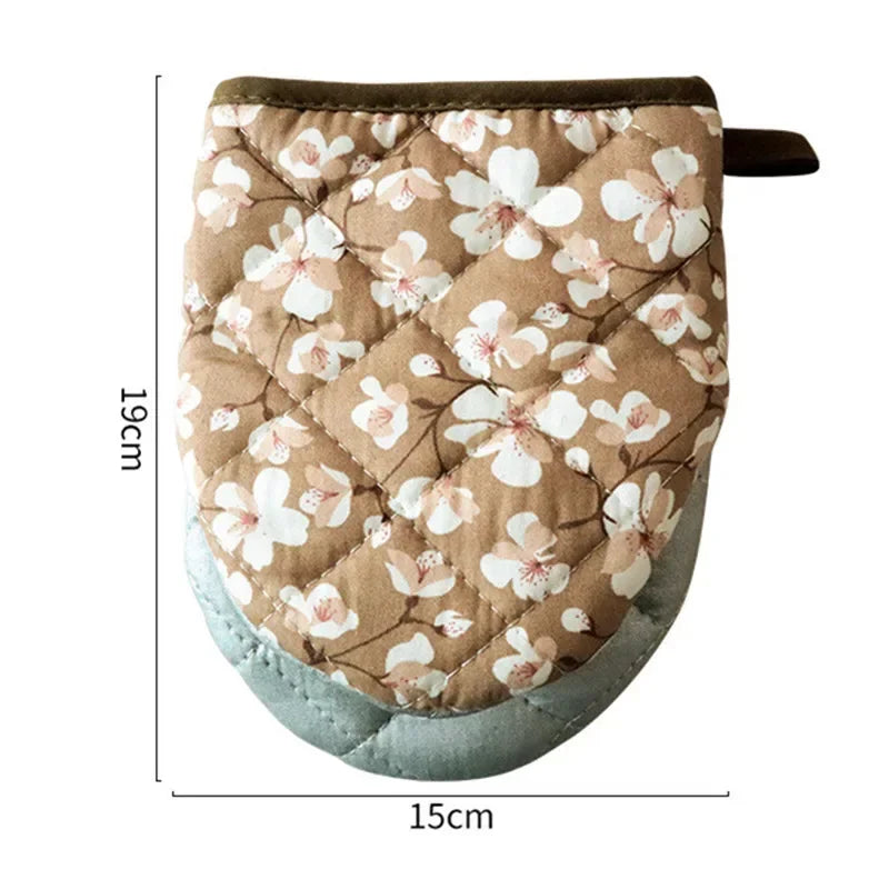 Flower Cotton Printed Baking Oven Gloves Home Kitchen Hot Resistant Heart-shaped Hand Clip Insulation Pad