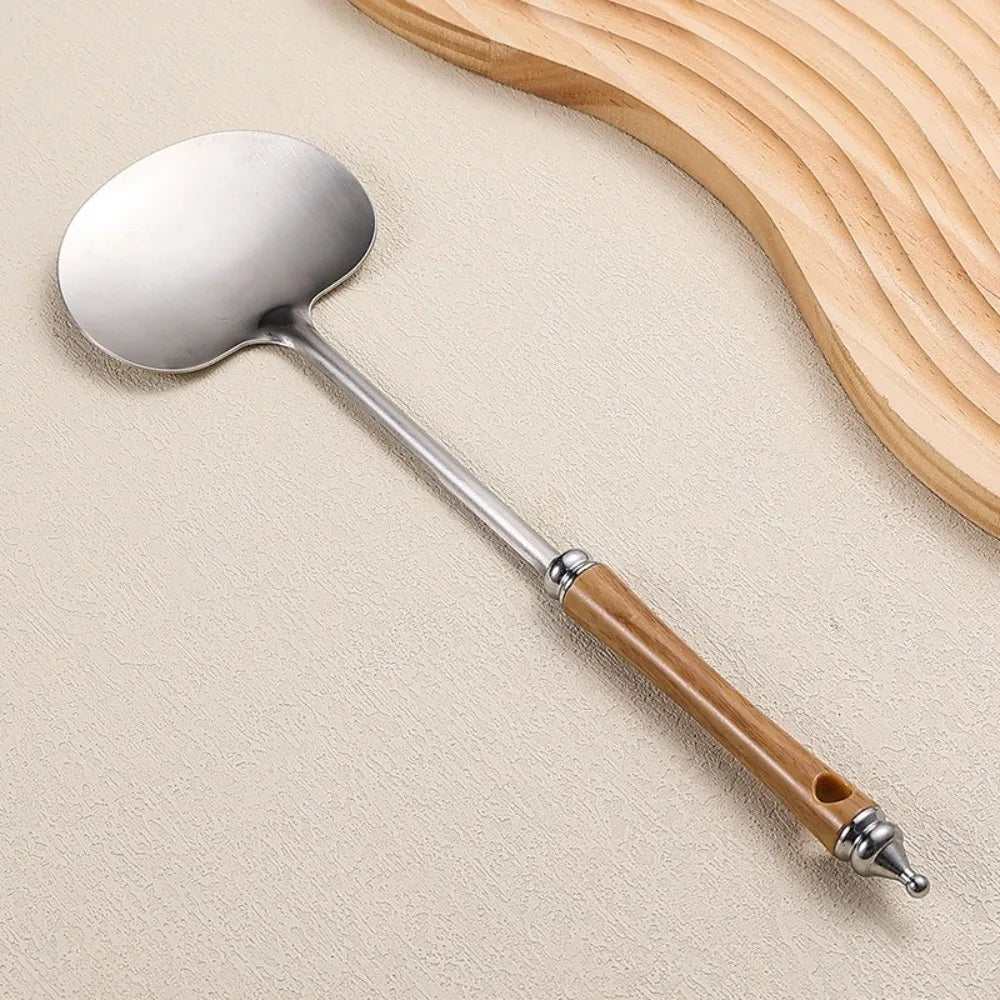Stainless Steel Wok Spatula Long Wooden Handle Kitchen Utensils Chef-specific Mushroom Shovel Kitchen Accessories Essentials