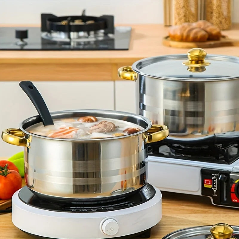 5Piece Golden Stainless Steel Cookware Set Multi-Purpose Compatible  Stoves, Non-Stick, Scratch-Resistant, and Dishwasher Safe