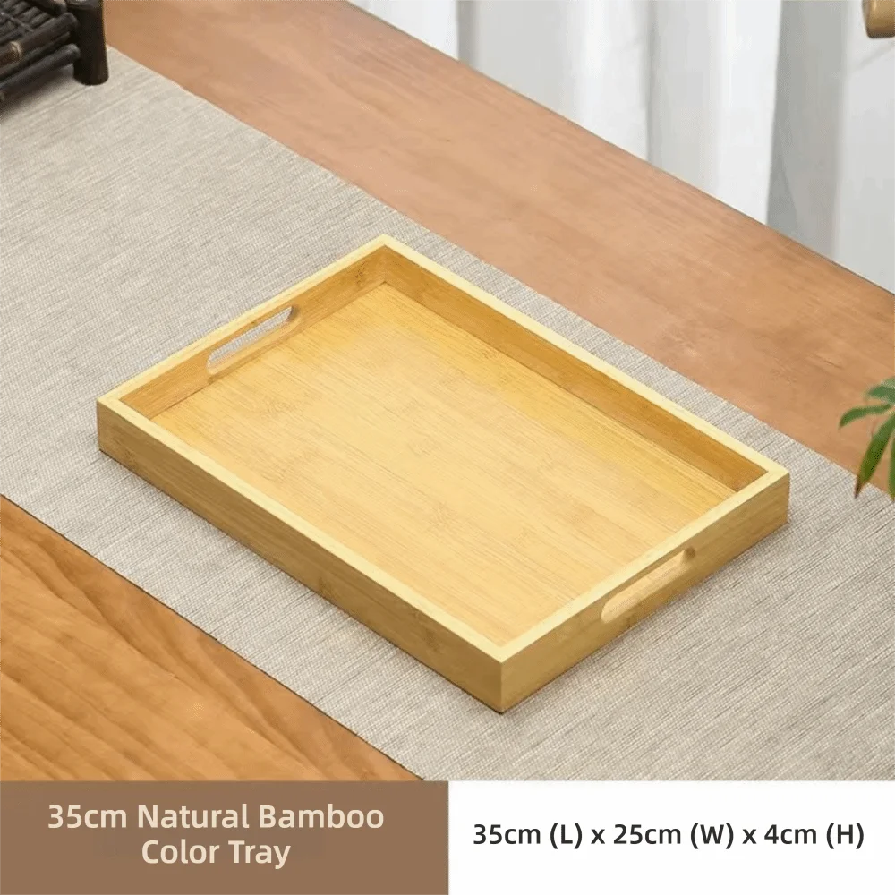 Decorate Tray Rectangular Bamboo Wooden Tray Walnut Color With Handle Serving Tray Display Plate Kitchen