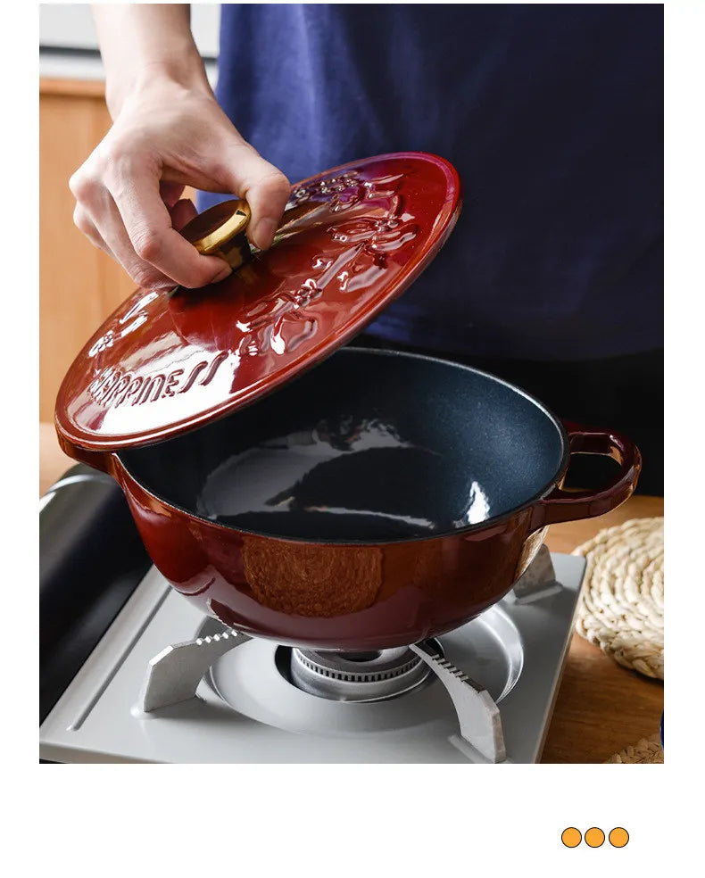 KITCHJOY 23cm Enameled Cast Iron Dutch Oven 2.8L Heavy Soup Pot Casserole Dish For Bread Baking And Stew Nonstick Braised Pot