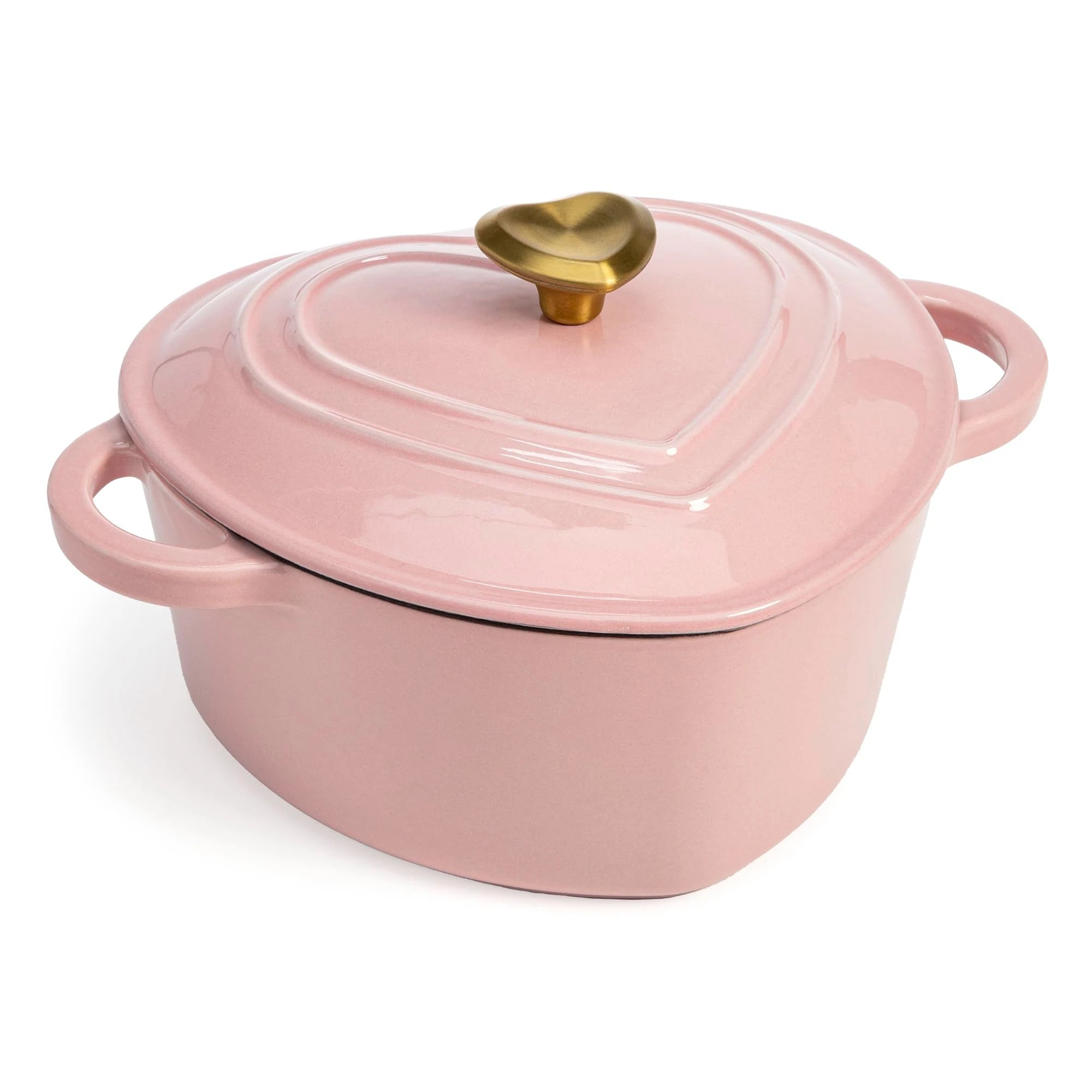 19cm Enameled Cast Iron Dutch Oven Heart Shaped Pot with Lid 2 Quart for Braising Broiling Bread Baking All Stovetops Oven Safe