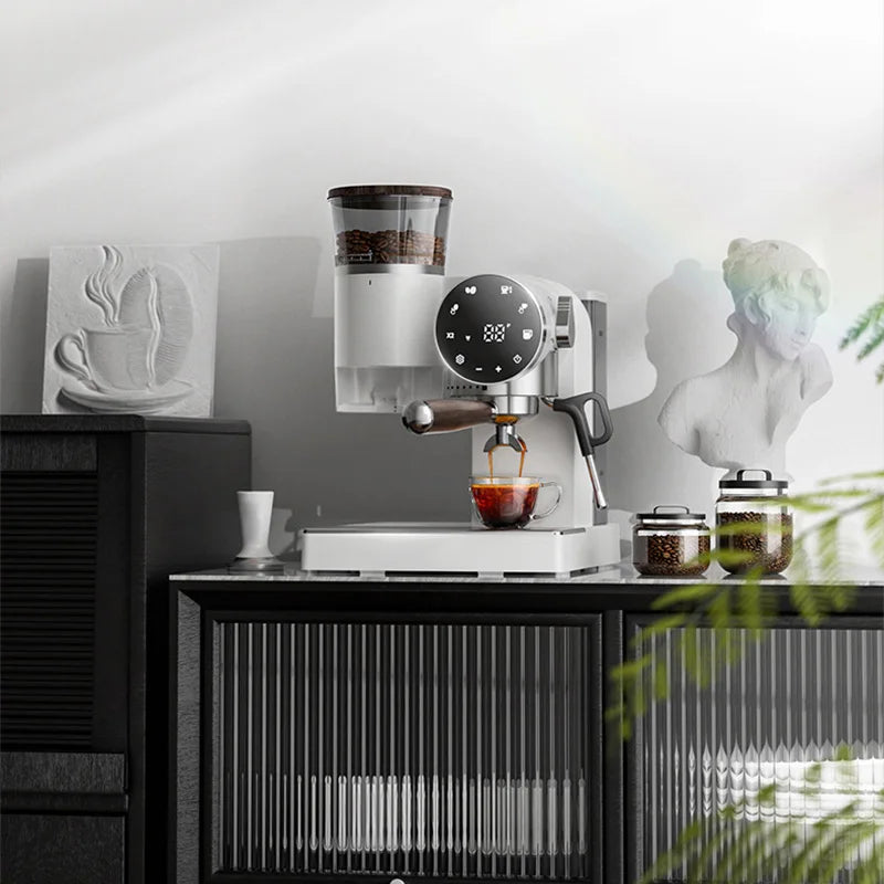 2-in-1 Coffee Machine, 220V Espresso Machine, Adjustable Grind Settings, with Grinder and Milk Frother, Espresso Machine