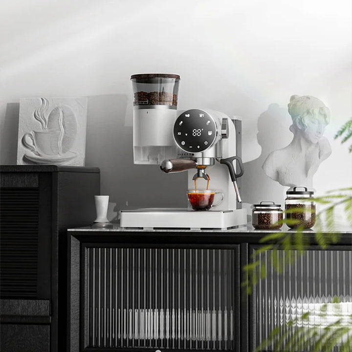 2-in-1 Coffee Machine, 220V Espresso Machine, Adjustable Grind Settings, with Grinder and Milk Frother, Espresso Machine