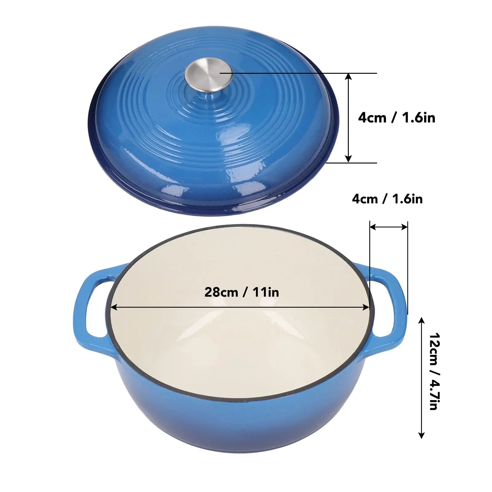 28cm Enameled Cast Iron Dutch Oven Dual Handles 6 Quart Stew Pot Use to Cook Bread Baking Soups Casserole Dish Oven Safe 500° F