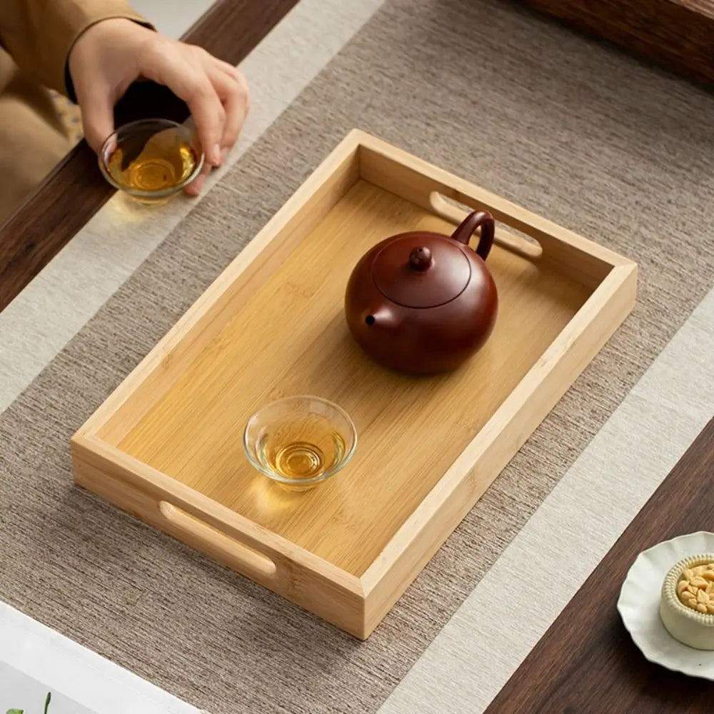 Decorate Tray Rectangular Bamboo Wooden Tray Walnut Color With Handle Serving Tray Display Plate Kitchen