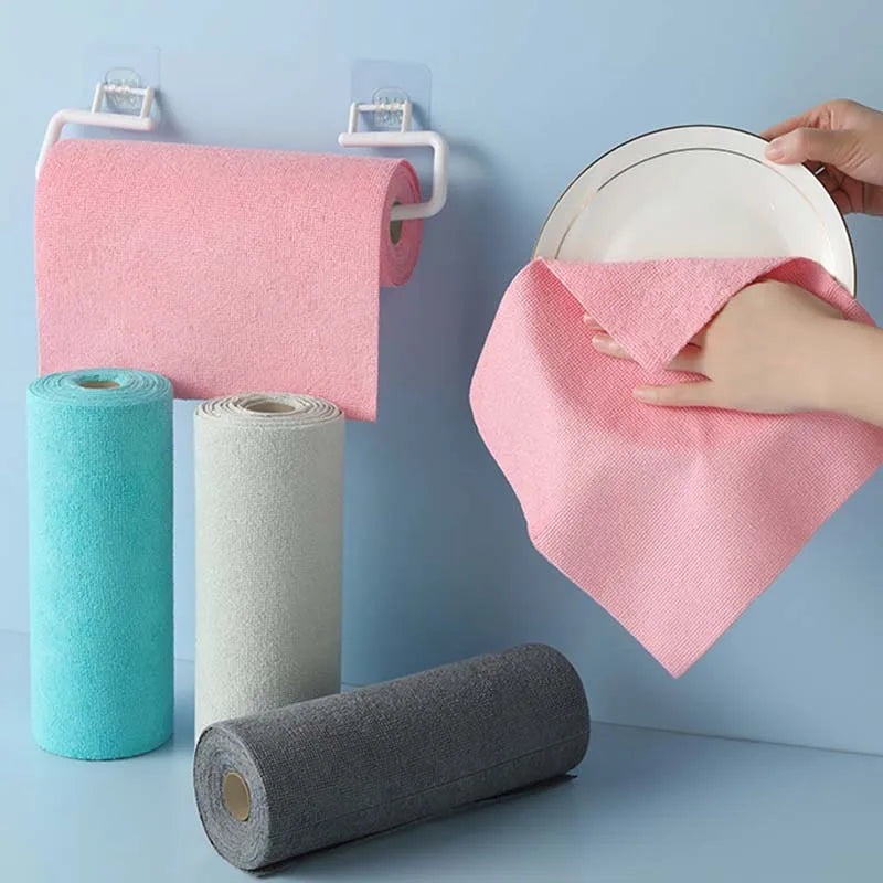 Tear-off Microfiber Cleaning Cloth Roll, Reusable Kitchen Dish Towels, Greaseproof Quick Drying Cleaning Rags