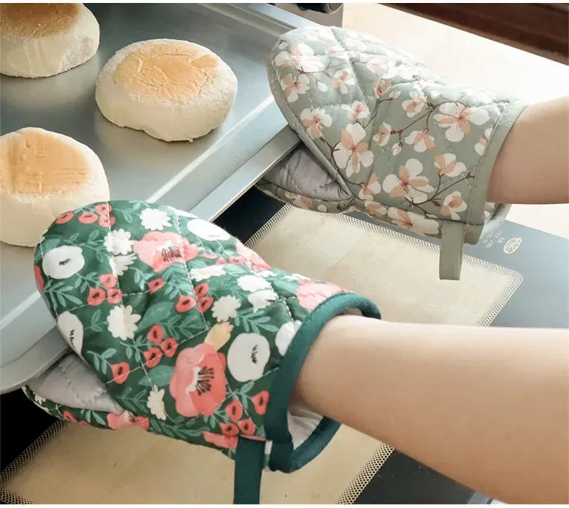 Flower Cotton Printed Baking Oven Gloves Home Kitchen Hot Resistant Heart-shaped Hand Clip Insulation Pad