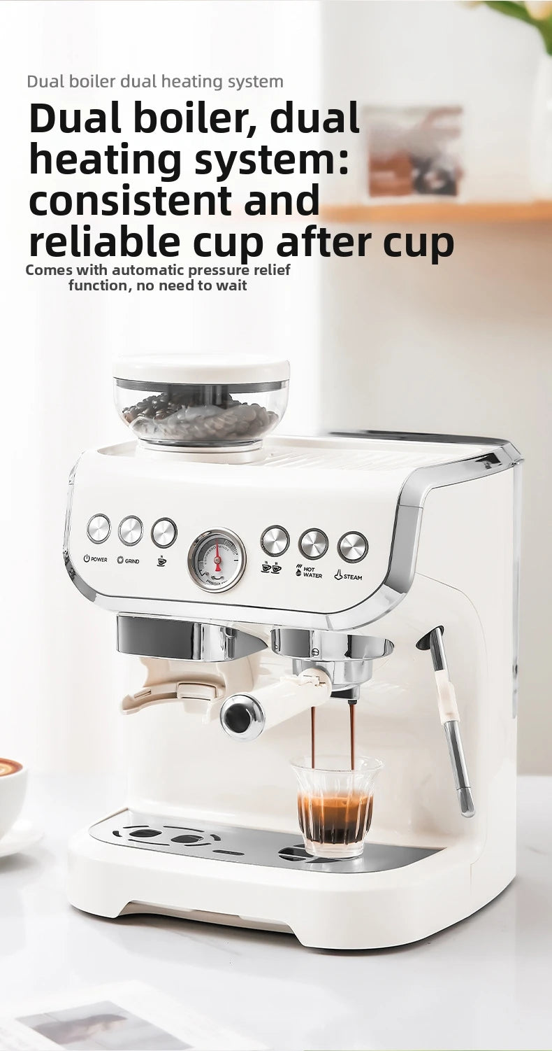 Electric Coffee Grinder&Maker Machine-20Bar Pressure, Built-in Burr Grinder, Programmable Brewing, for Espresso/Latte/Cappucino