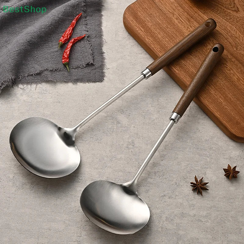 Stainless Steel Wok Spatula Chef-specific Cooking Spoon Wooden Long Handle Mushroom Shovel Kitchen Cooking Utensils