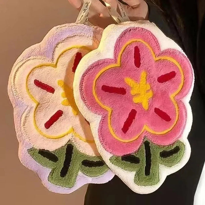 1pc New Flower Shape Hand Towel Super Absorbent Cleaning Cloth Bathroom Kitchen Hanging Hand Wipe Thicken Handkerchief Dishcloth
