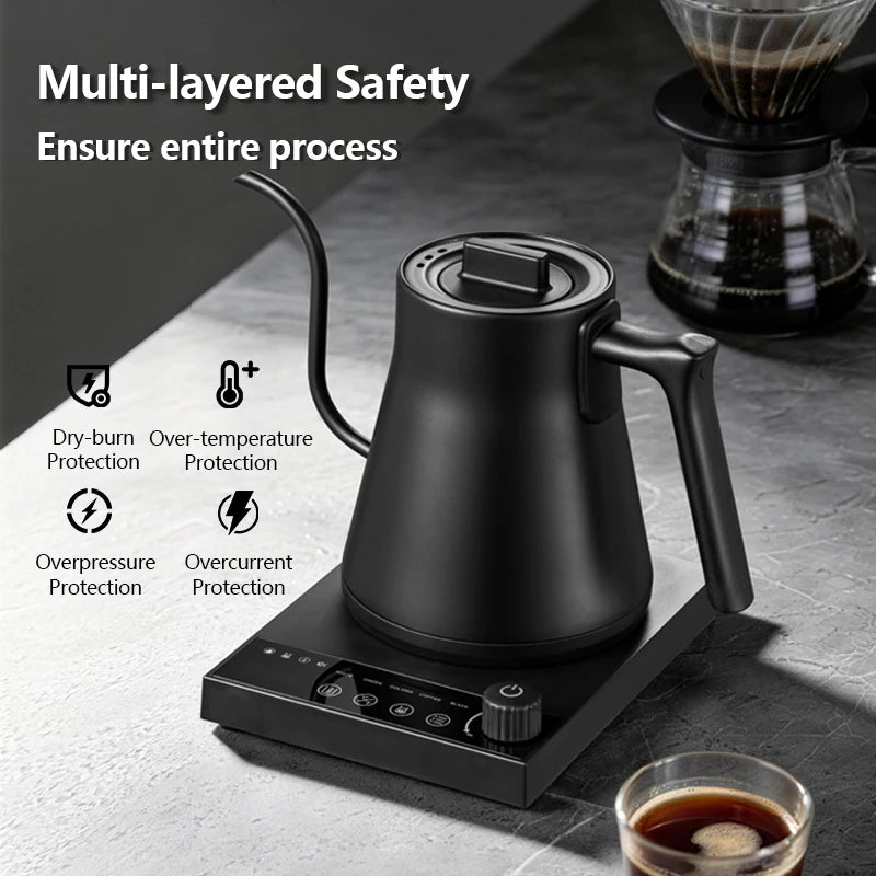 700ML Electric Gooseneck Kettle 1000W Temperature Control Rapid Heating Smart Teapot Hand Drip Brew Coffee Tea Water Pot 220V