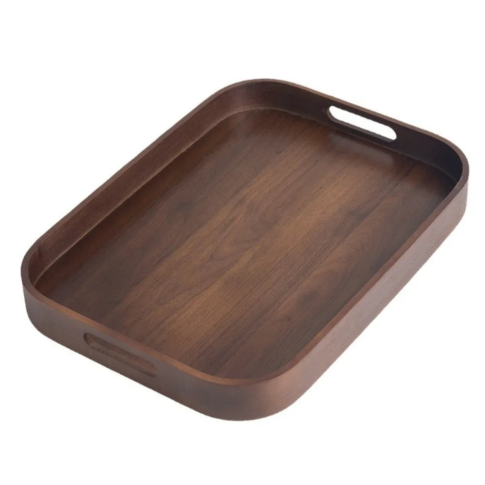 Simple Rectangular Walnut Tea Tray Hollowed-out Handle Polished Breakfast Serving Tray Vintage Tea Serving Plate Coffee Shop
