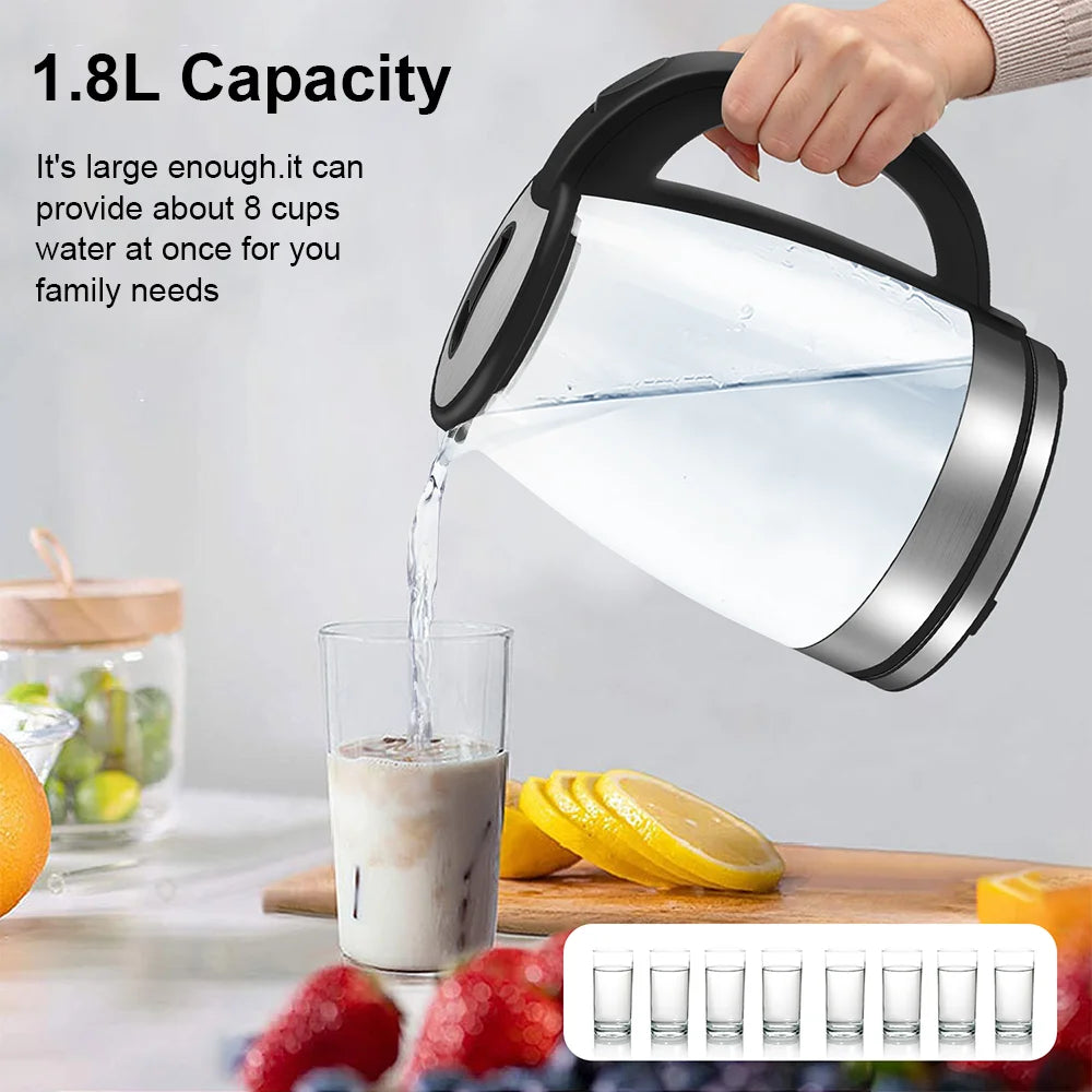 220V 1.8L Electric Kettle Glass Tea Kettle Water Boiler Home Kitchen water heater,Dry Boiling Protection