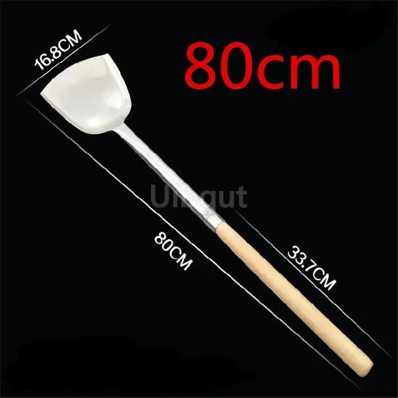 big long spatula shovel chef cooking cocina utensilios blade Kitchen Utensil Wooden Handle Stainless Steel Turner Soup Spoon wok