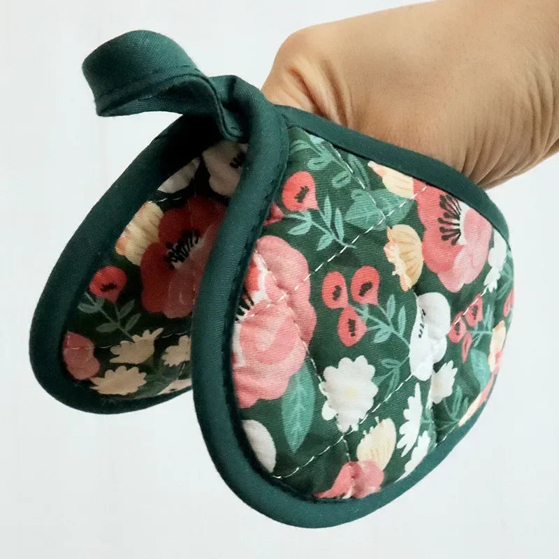 Flower Cotton Printed Baking Oven Gloves Home Kitchen Hot Resistant Heart-shaped Hand Clip Insulation Pad