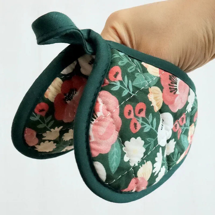 Flower Cotton Printed Baking Oven Gloves Home Kitchen Hot Resistant Heart-shaped Hand Clip Insulation Pad