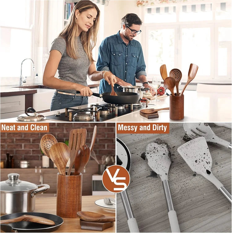 Best Wooden Spoons for Cooking Acacia Wooden Kitchen Utensils Set Smooth Non Toxic Wood Cooking Spatula Turner Serving Spoon