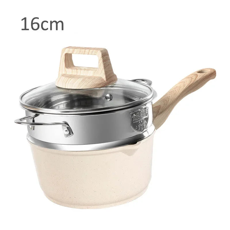 Non-Stick Frying Pan Set Maifan Stone Kitchen Soup Pot Milk Pan with Wooden Handle Pot Cookware Set Cooking Utensils for Kitchen