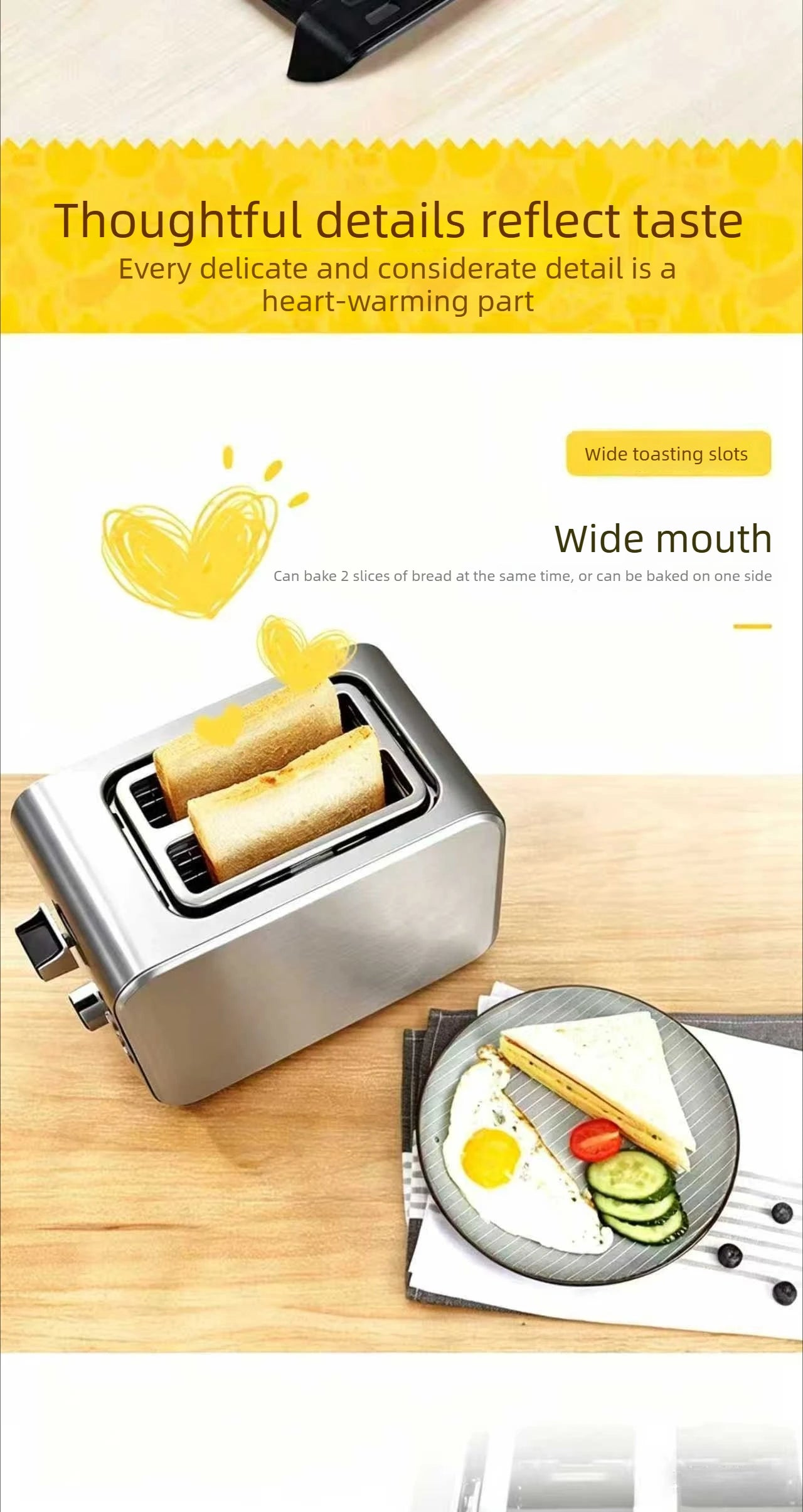 Stainless Steel Toaster – Household Appliance 2-slice Sandwich Toaster Rapid Heating; Portable Automatic Pop-up; Multi-function