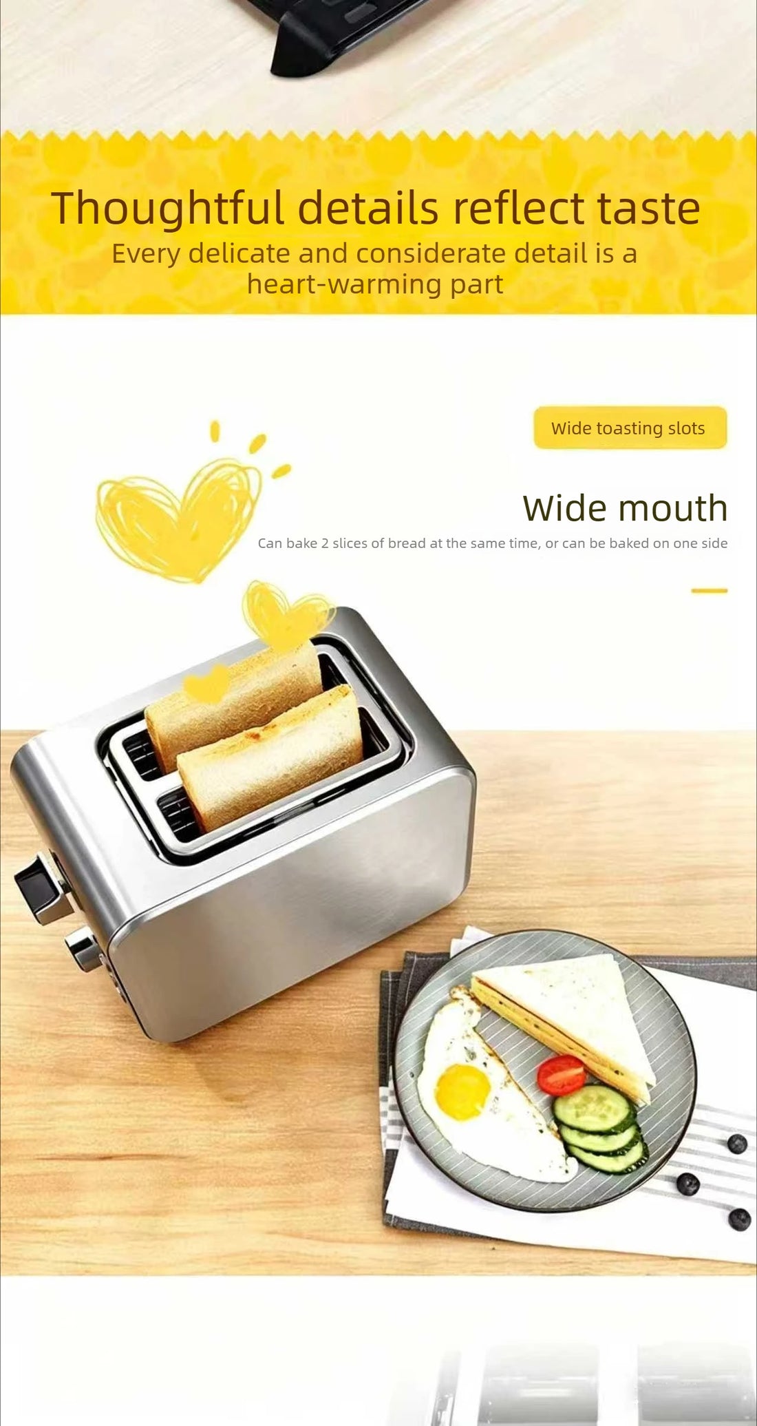 Stainless Steel Toaster – Household Appliance 2-slice Sandwich Toaster Rapid Heating; Portable Automatic Pop-up; Multi-function