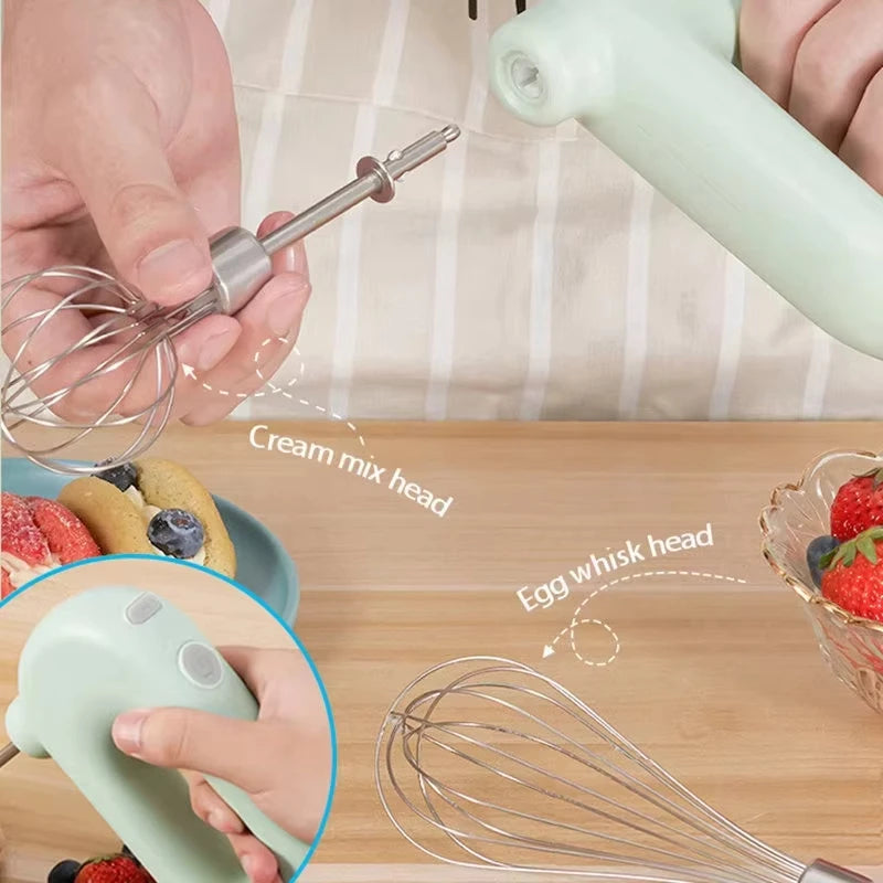 Portable Mixers with 2 Mixing Head USB Electric Blender Wireless Food Mixer Handheld Rechargeable Whisks Dough Stirrer Eggbeater