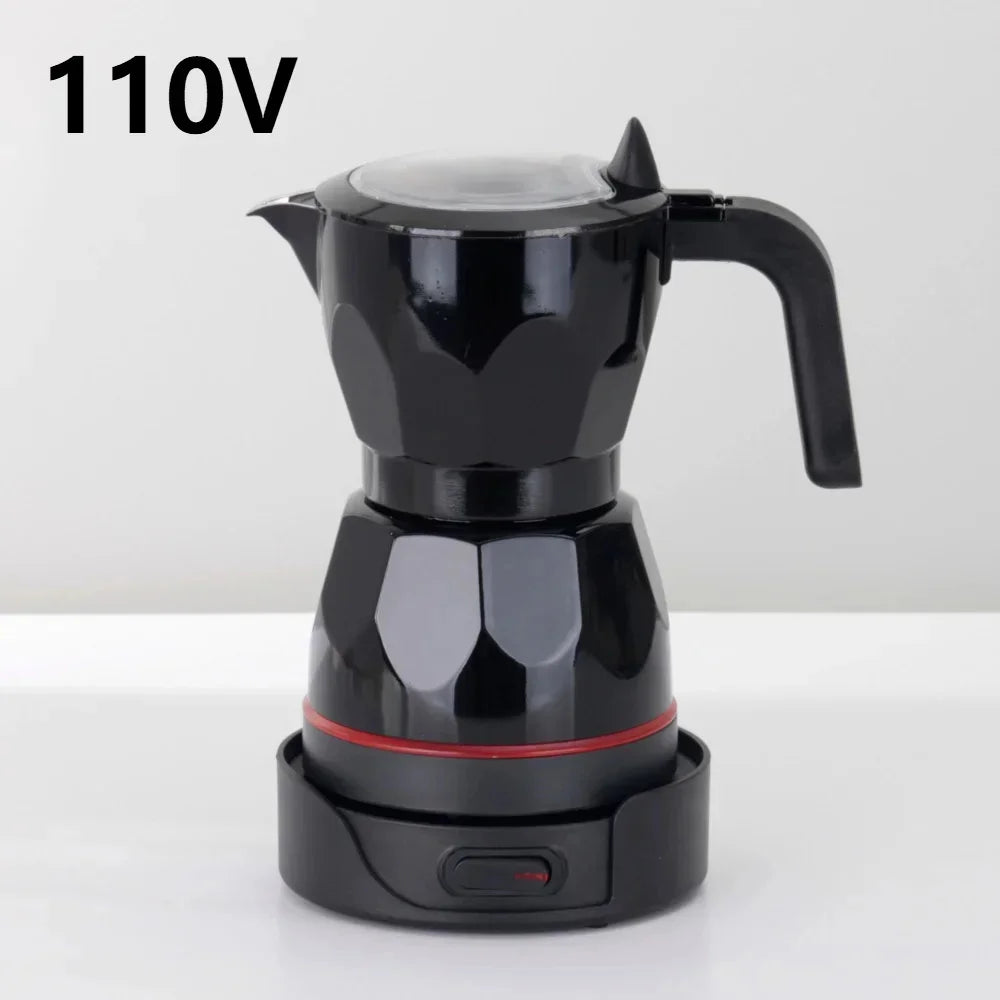 110V/220V Portable Transparent Aluminum Electric Moka Coffee Pot 150ml