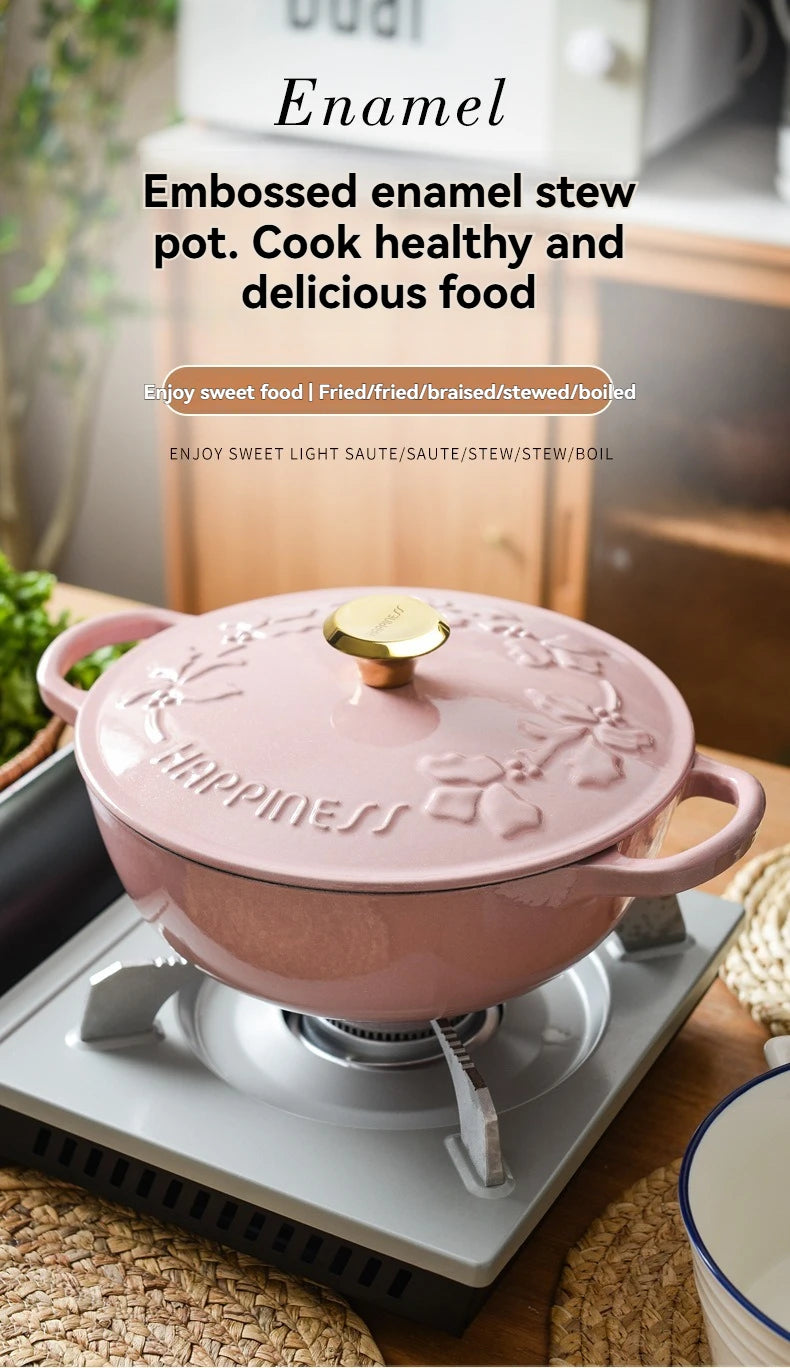 KITCHJOY 23cm Enameled Cast Iron Dutch Oven 2.8L Heavy Soup Pot Casserole Dish For Bread Baking And Stew Nonstick Braised Pot