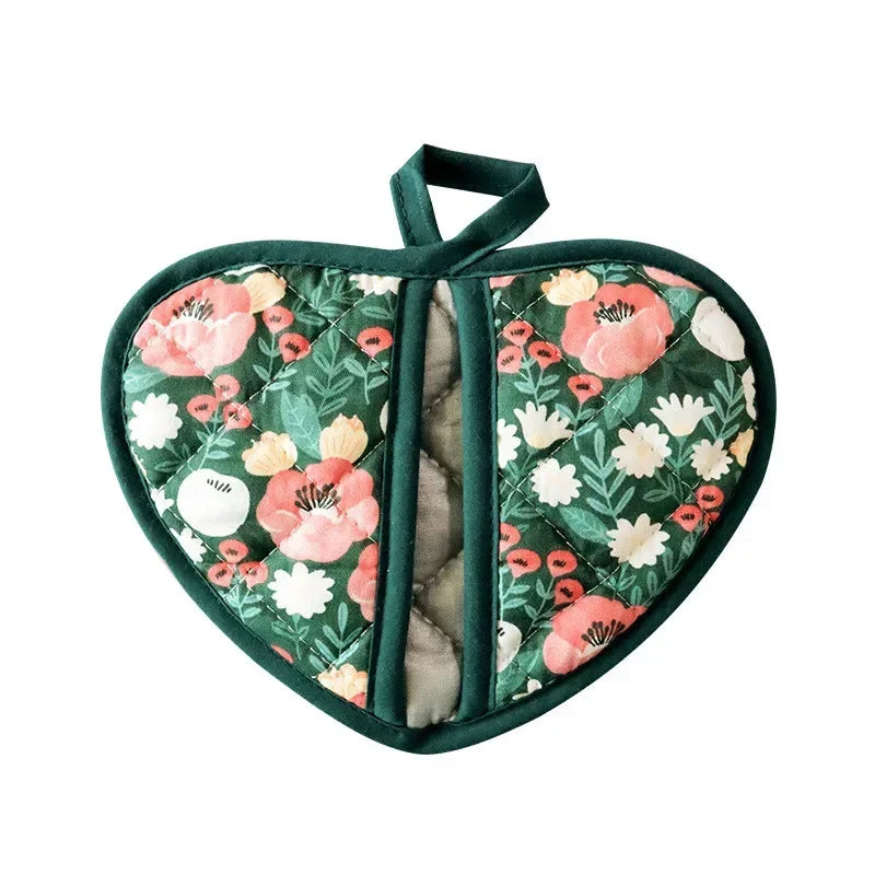 Flower Cotton Printed Baking Oven Gloves Home Kitchen Hot Resistant Heart-shaped Hand Clip Insulation Pad