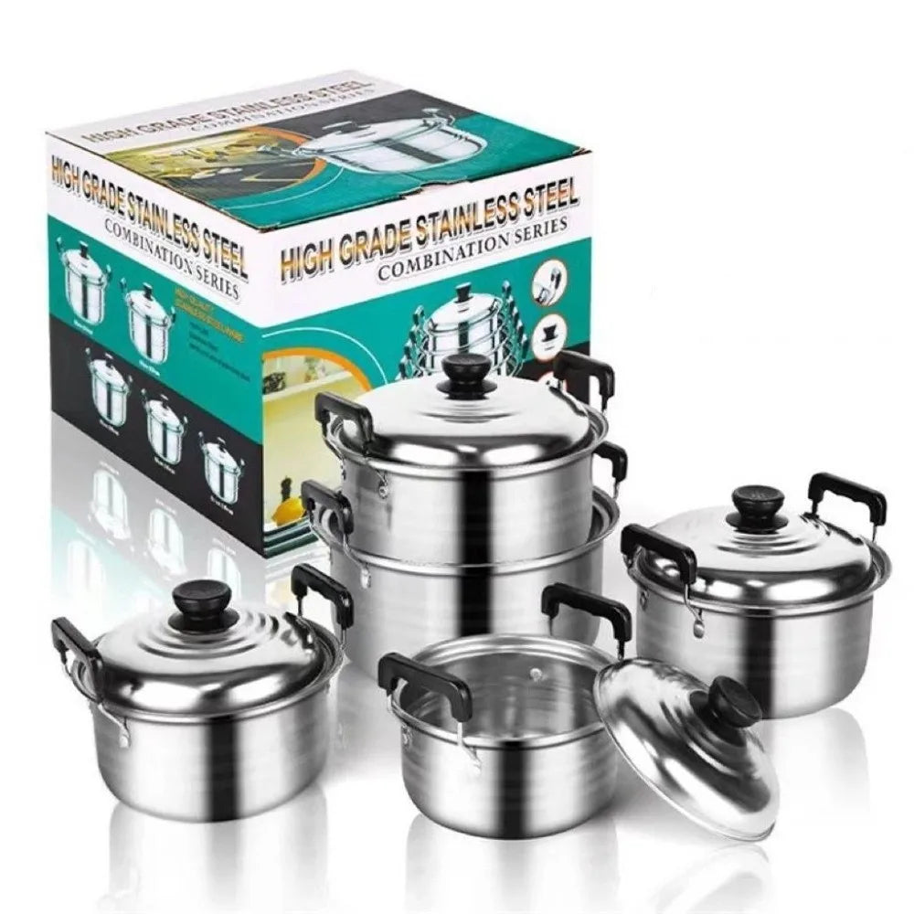 New 5pcs Stainless Steel Stock Pot Set with Lid Combination Series American Stock Pots Cookware Sets 16-24cm Deepen Soup Pot