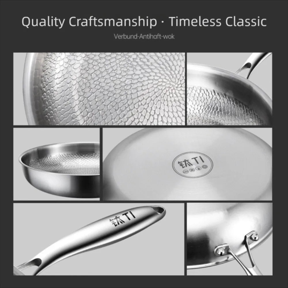 26/28/30/32cm Titanium Frying Pan Non Stick Fish Scale Hammer Pattern Steak Frying Pan Thickened with Lid Kitchen Cookware