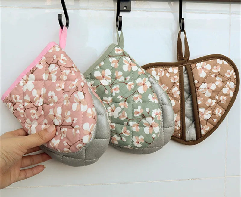 Bakeware Oven Mitts Kitchen Hot Resistant Heart-shaped Hand Clip Insulation Pad Flower Cotton Printed Baking Oven Gloves