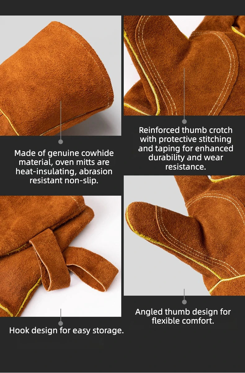 14 Inch Welding Gloves For Welder Work Gloves Thick Cow Split Leather Heat Resistant Oven BBQ Gloves For Grill Heat Insulation.
