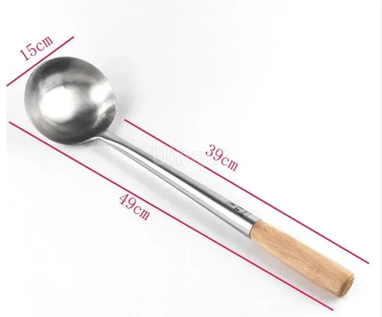 big long spatula shovel chef cooking cocina utensilios blade Kitchen Utensil Wooden Handle Stainless Steel Turner Soup Spoon wok