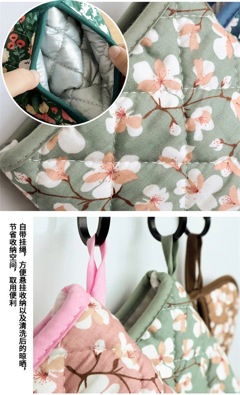 Flower Cotton Printed Baking Oven Gloves Home Kitchen Hot Resistant Heart-shaped Hand Clip Insulation Pad