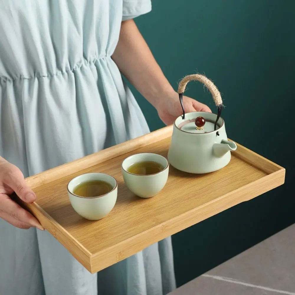 Decorate Tray Natural Bamboo Wooden Tray Rectangular Tea Food Tray Retro Style Serving Tray Useful Wooden Tray Kitchen