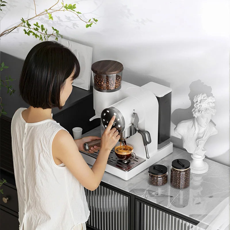 2-in-1 Coffee Machine, 220V Espresso Machine, Adjustable Grind Settings, with Grinder and Milk Frother, Espresso Machine