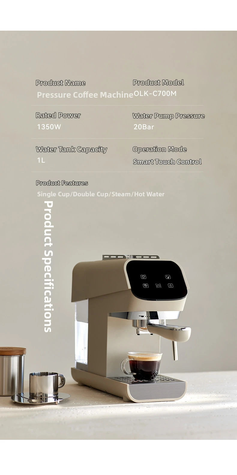 Compact Home Coffee Machine Semi-Automatic Espresso Maker with Steam Wand 15Bar Pressure for Rich Crema Perfect for Lattes