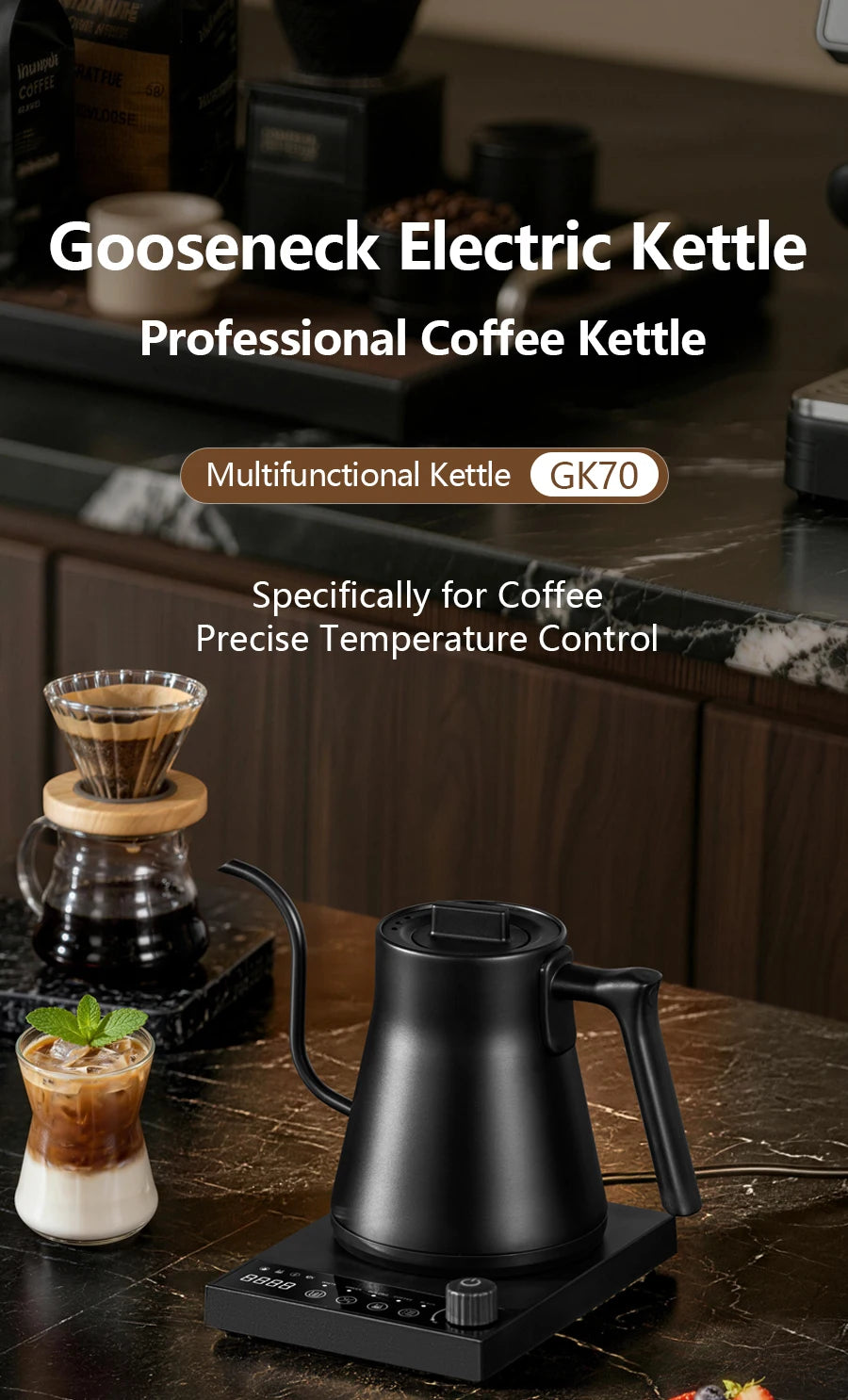 700ML Electric Gooseneck Kettle 1000W Temperature Control Rapid Heating Smart Teapot Hand Drip Brew Coffee Tea Water Pot 220V
