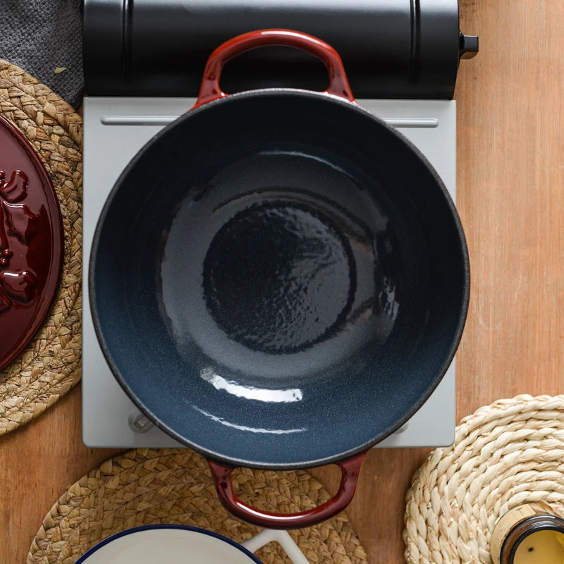 KITCHJOY 23cm Enameled Cast Iron Dutch Oven 2.8L Heavy Soup Pot Casserole Dish For Bread Baking And Stew Nonstick Braised Pot