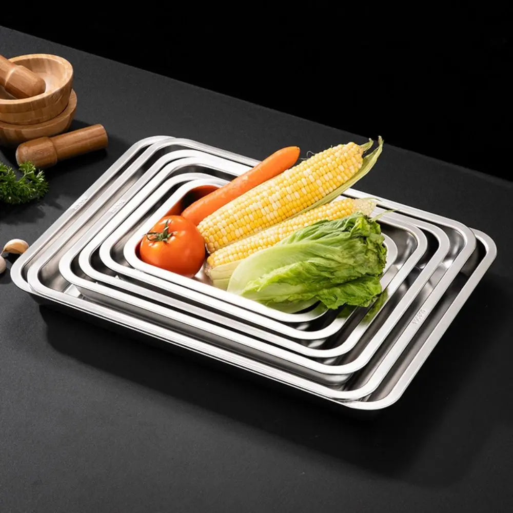 New Stainless Steel Tea Tray Rectangle Japanese Style Serving Plate Barbecue Plate Home Office