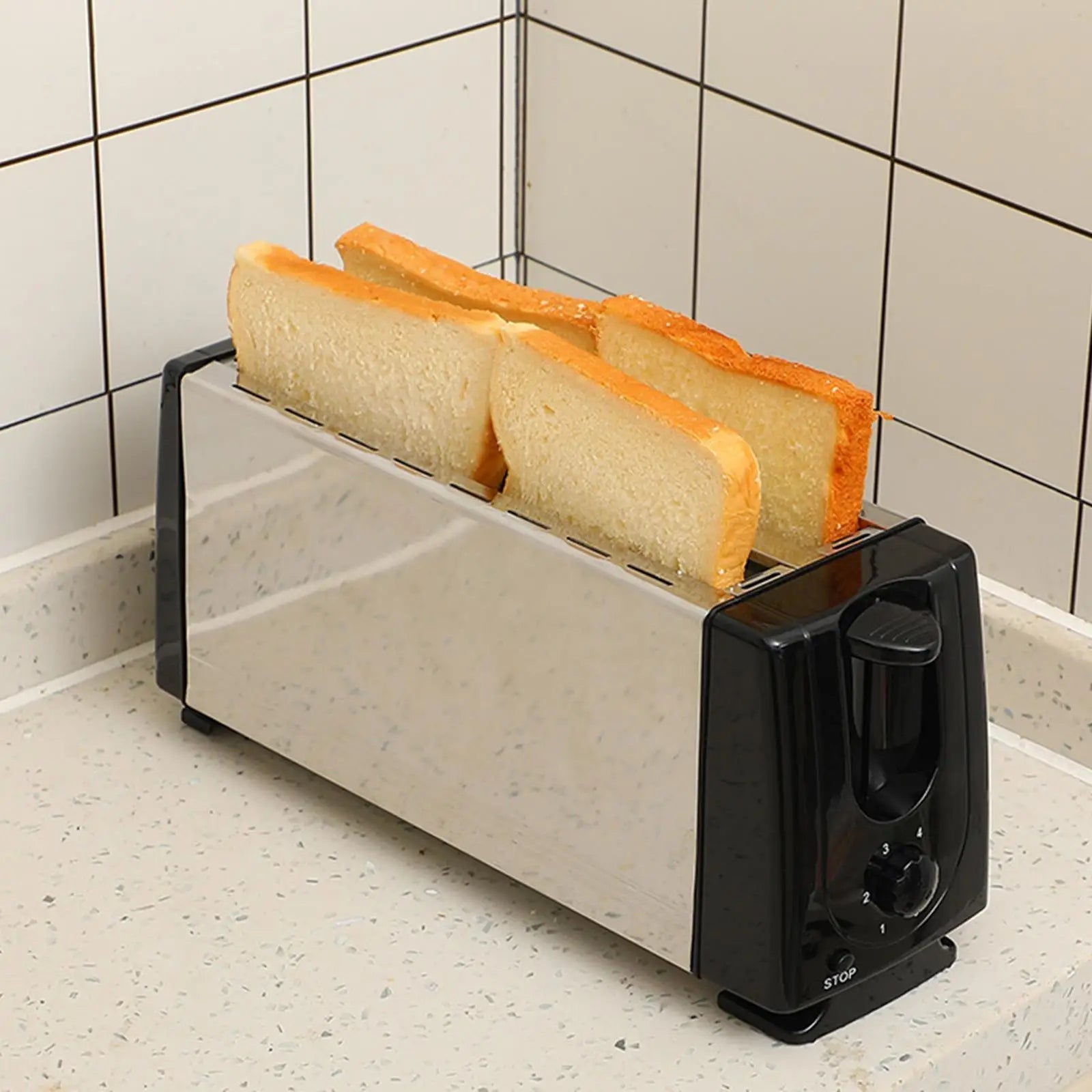 Counter Toaster 4 Slices US Plug Adapter Compact Bakeware Waffle Machine for Cooking Snacks Baking Puff Pastry Specialty Breads