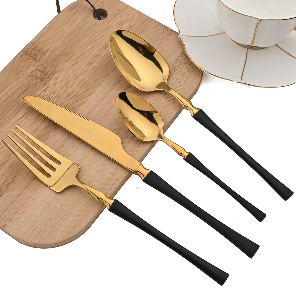 16pcs Dinnerware Set Stainless Steel Tableware Set Knife Fork Spoon Flatware Set Cutlery Set Knife Fork Spoon Tea Spoon