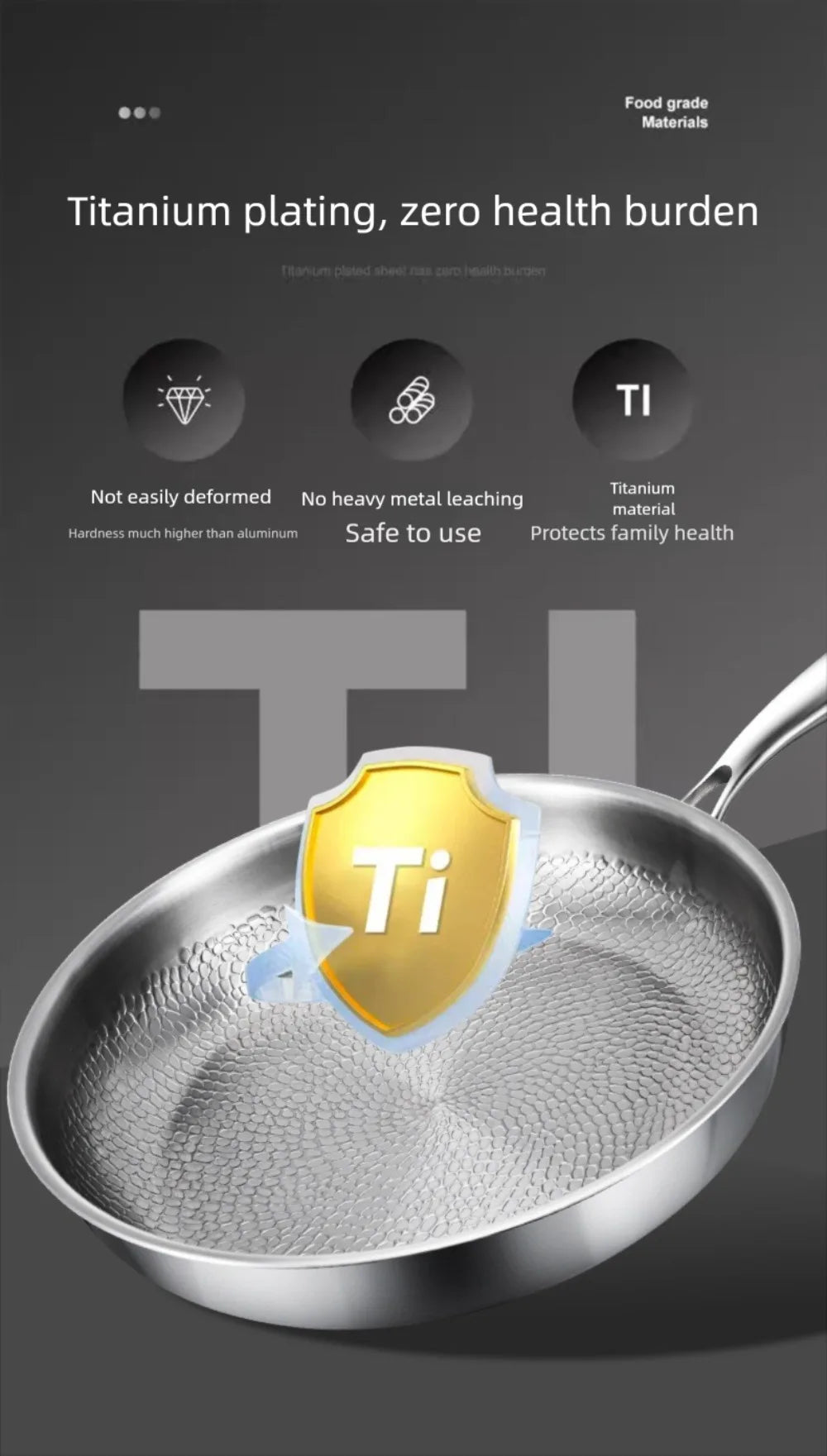 26/28/30/32cm Titanium Frying Pan Uncoated Non Stick Steak Frying Pan Thickened Fish Scale Hammer Pattern Kitchen Cookware