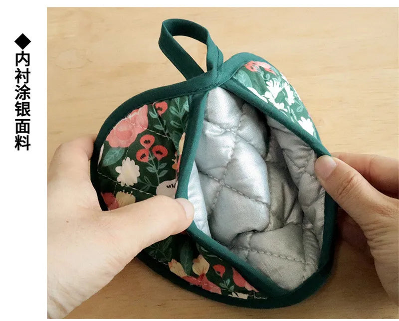 Bakeware Oven Mitts Kitchen Hot Resistant Heart-shaped Hand Clip Insulation Pad Flower Cotton Printed Baking Oven Gloves